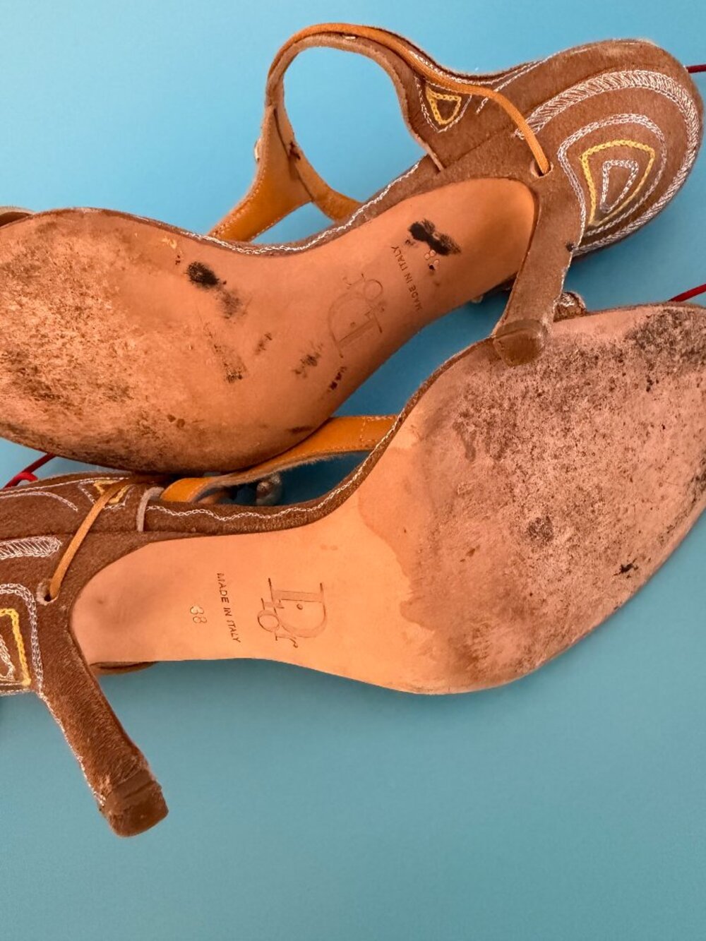 Christian Dior Galliano Embroidered Suede Ankle Tie Heels Orange Footbed 38 Full - Picture 7 of 9